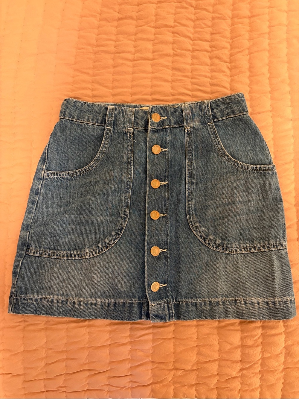 Marine Layer Denim Button-Front Mini Skirt - Blue